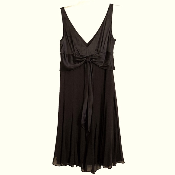 Maggy London Babydoll Dress 6 Brown Silk Bow V-neck Vintage Y2K Hoco Event Party - Picture 1 of 14